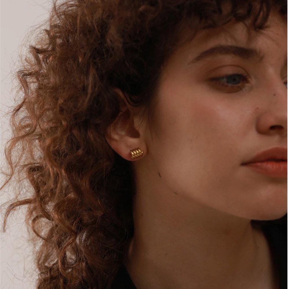 New 18K Gold  Silver Twisted Stud Earrings - Picture 11 of 17
